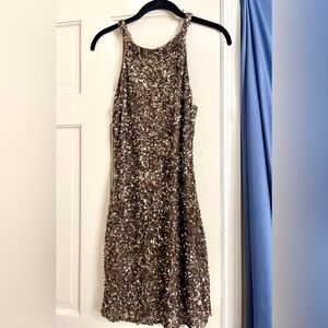 Parker brown with gold hits sequence dress size medium, never worn.